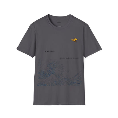 Artistic Unisex T-Shirt with Wave and Dragon Designs, Casual Wear, Unique Graphic Tee, Gift for Men and Women, Cool Streetwear