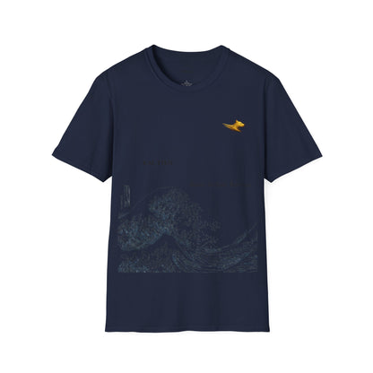Artistic Unisex T-Shirt with Wave and Dragon Designs, Casual Wear, Unique Graphic Tee, Gift for Men and Women, Cool Streetwear