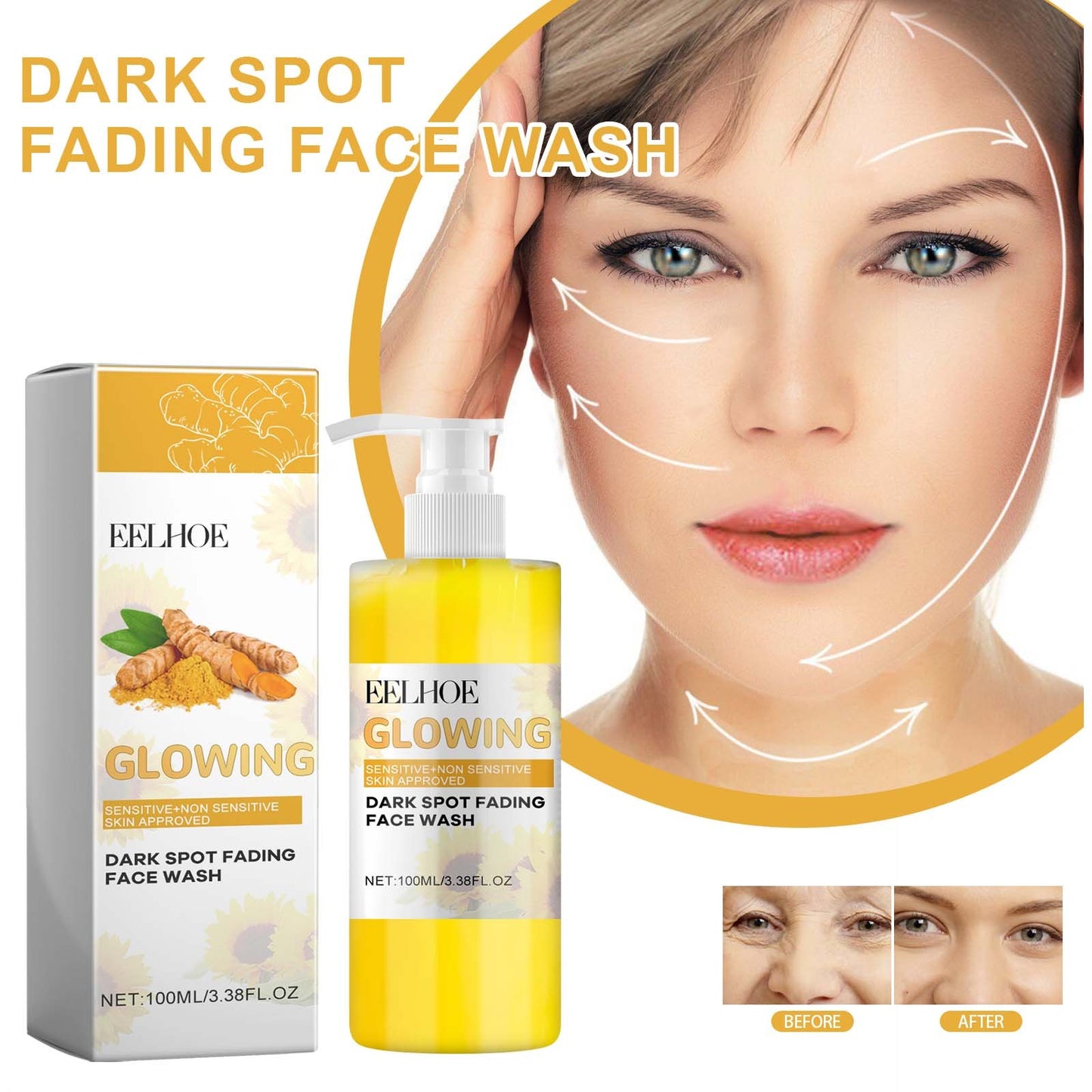 Eelhoe Turmeric Whitening Cleanser Deep Cleansing Face To Remove Makeup Refreshing And Non-Tight Turmeric Cleanser